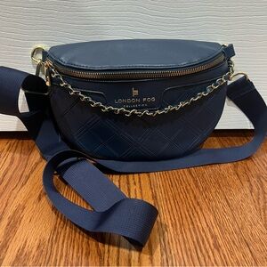 London Fog Collection Navy Blue gold/Blue Chain Crossbody